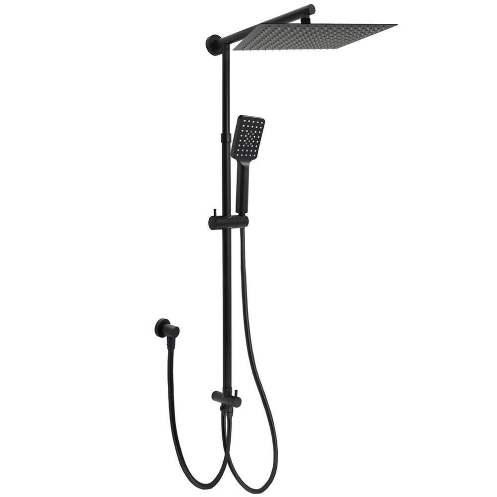 WELS Matt Black Dual Shower Large 12" Square Head Handheld Adjustable Silding Rail Set