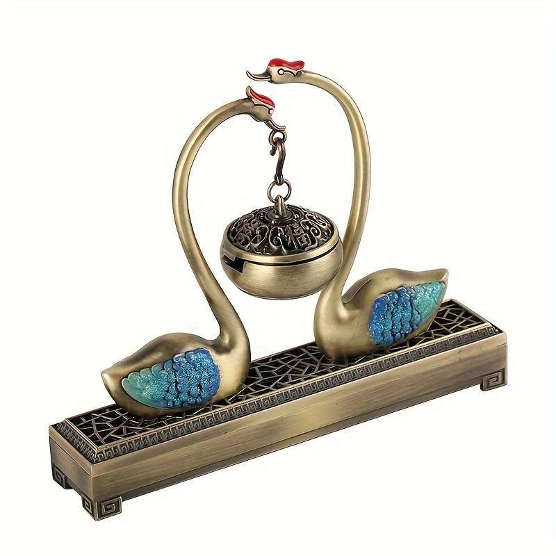 Swan Lake Double-Layer Incense Burner, Dual-Purpose Design, Deep Blue-Gold Swan, Auspicious Tea & Study Decoration