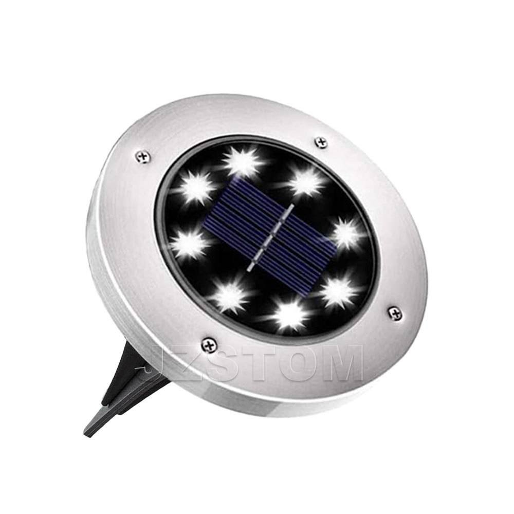 4-Pack Classic Large 8 LED Solar In-Ground White Light Set (12  x 12  x 13 cm) - Stainless Steel Waterproof Garden Spike Lamps for Lawn & Pathway