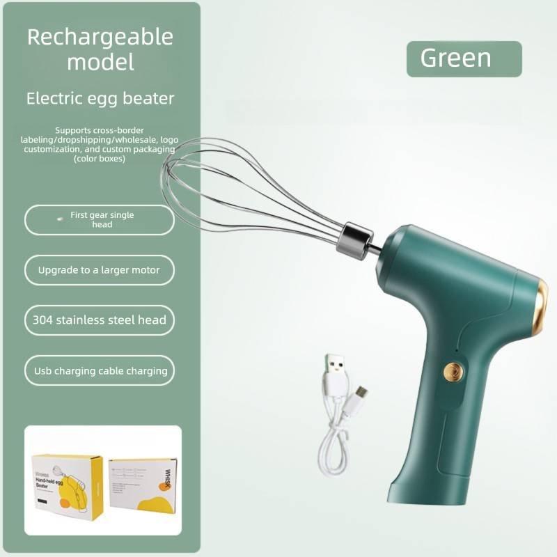 Compact Electric Handheld Egg Whisk Multi-Function Automatic Cream Whipper and Food Mixer J-7 Green Single Head 1-Speed