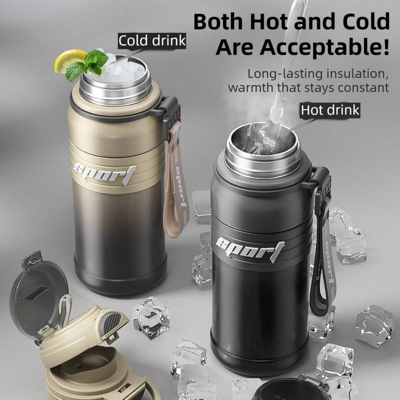 2-Pack Black 680ml Large Capacity Sports Insulated Tumbler - 316 Stainless Steel Straw Water Bottle, Dual-Use Lid for Travel & Outdoors