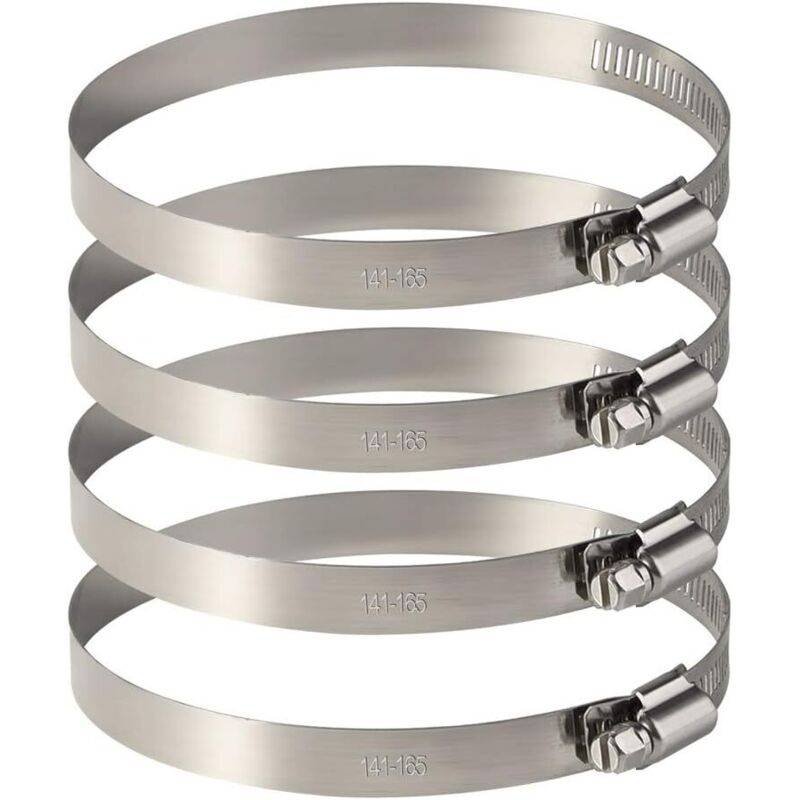 4 pcs Stainless Steel Hose Clamps - Adjustable For Fixing Flexible Hoses (141Mm-165Mm)