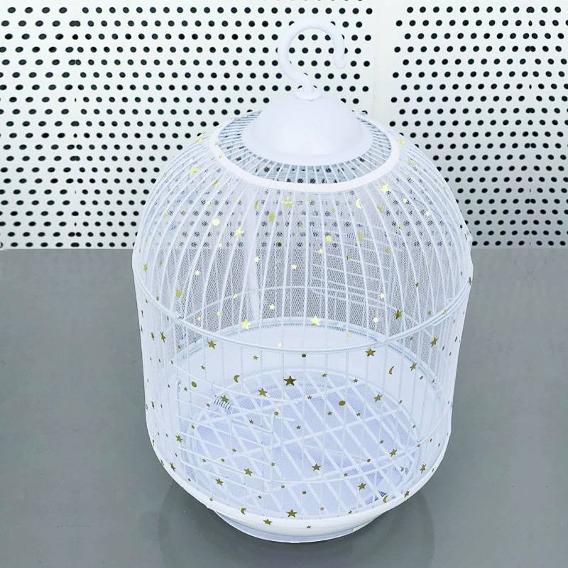 M White Star【Height 20, Circumference 170】 Large Bird Cage Seed Catcher Net Cover - Adjustable Mesh Guard Splash-Proof Dust Cover for Indoor Outdoor Cages