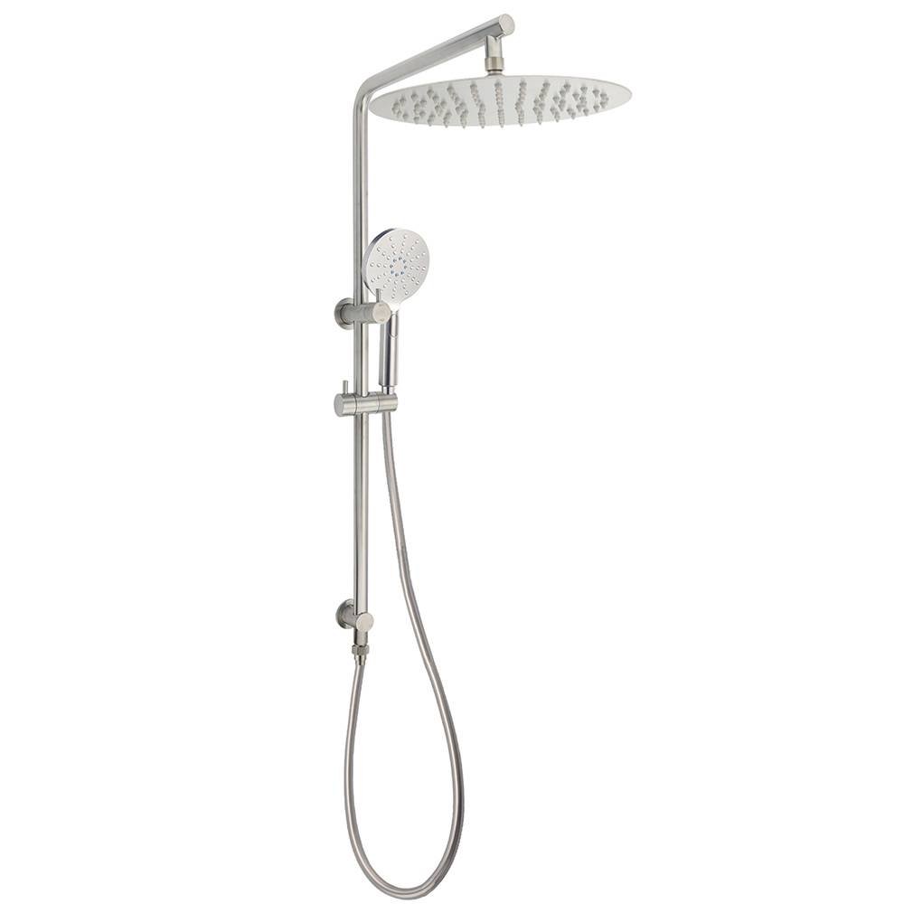WELS Brushed Nickel Dual Shower Set Sliding Rail Arm 12" Round Head Handheld 2 Way Diverter