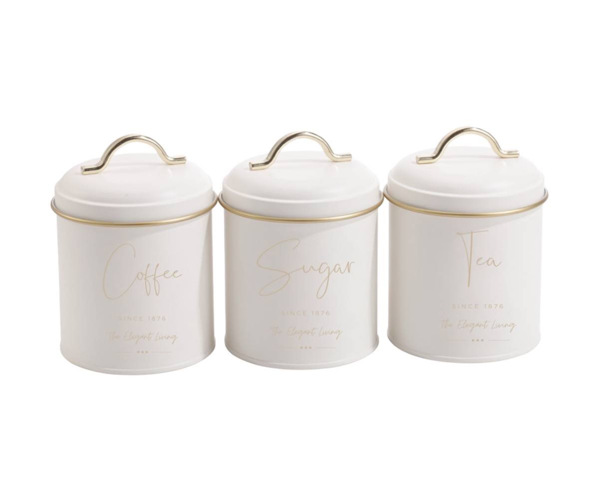 Set 3 Coffee Sugar Tea Canisters 16cm