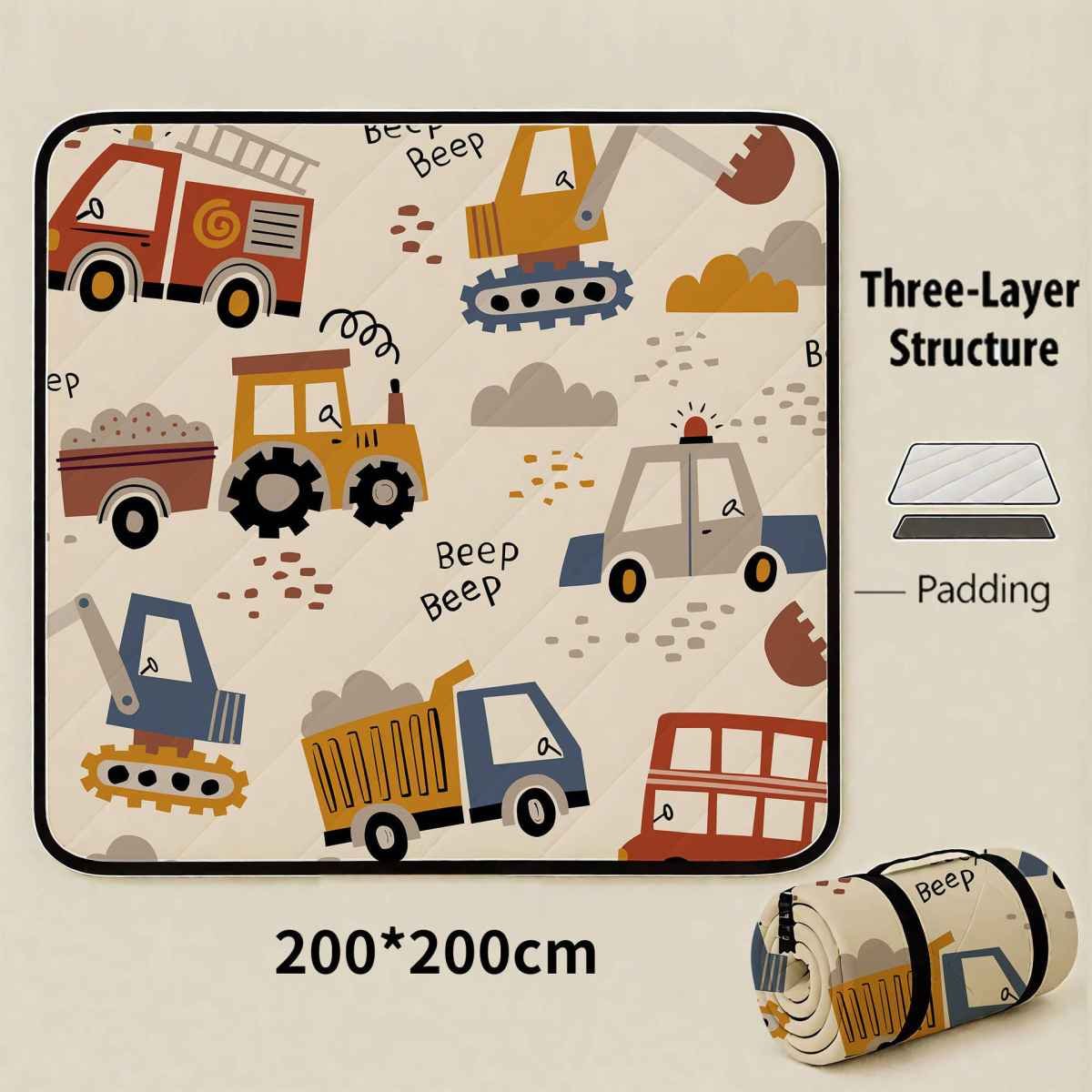 Vehicle Assembly Extra Large 200x200cm Waterproof Picnic Mat - Portable Thickened Oxford Cloth Outdoor Camping Blanket for Beach, Parks and Family Outings