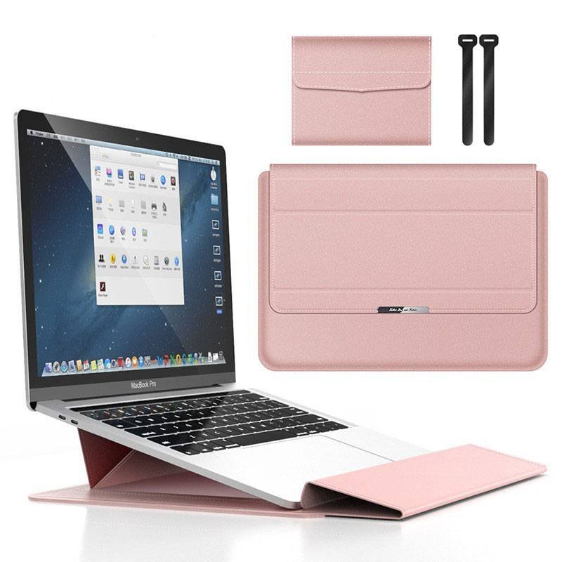 Rose gold 3-in-1 Laptop Sleeve with Built-In Stand & Wrist Rest – Waterproof PU Protective Case for 13/14 Inch Laptops, Portable and Ergonomic Design