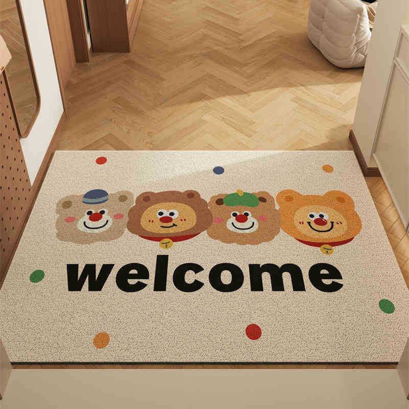 Set of 2 Healing Bear Cartoon PVC Coil Entrance Mats - Non-Slip Dirt Trapping Door Mats (50x80cm)