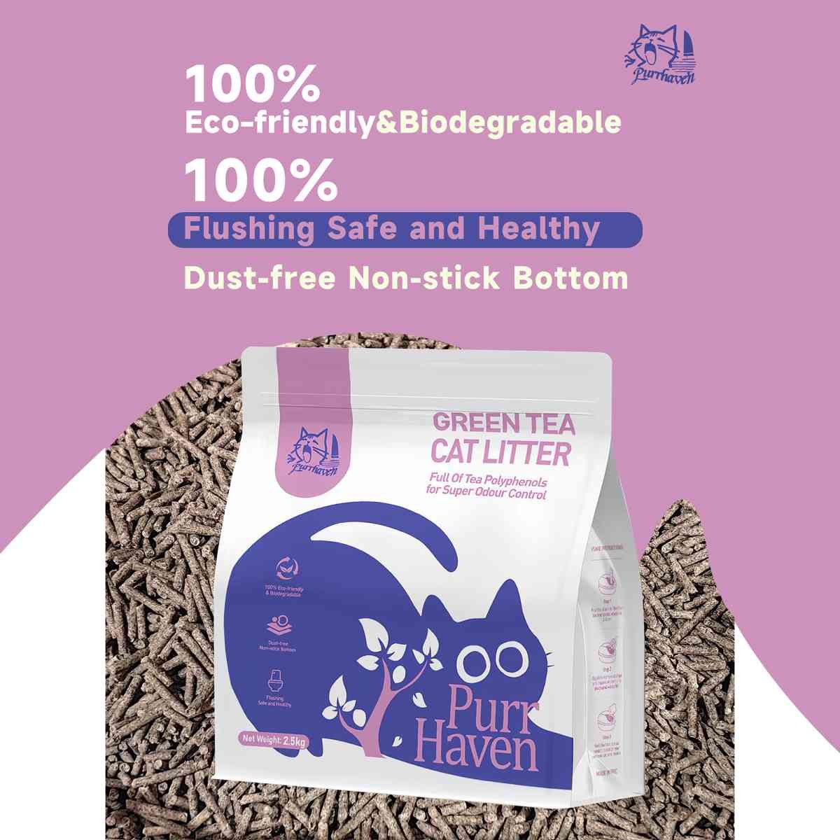 PurrHaven Green Tea Clumping Cat & Kitty Litter, 30kg (12 Pack),Dust Free,Natural Flusable,Easy to Clean,Odour Neutraliser,Rapid Liquid Absorption,Non-Toxic Formula