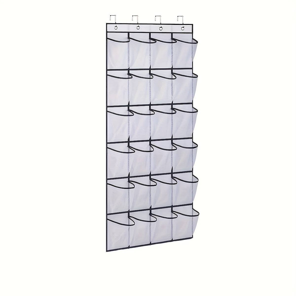 White Over the Door Shoe Organizer with 24 Mesh Pockets - Space Saving Hanging Storage for Shoes, Accessories, Pantry 