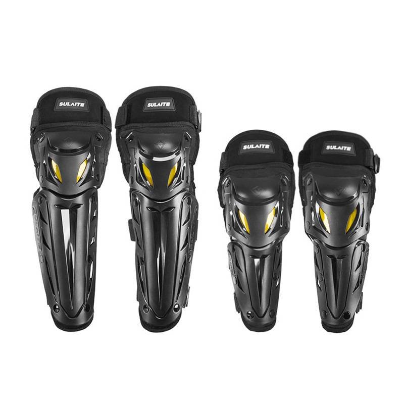 4 Piece Motorcycle Protective Gear Set Knee Pads and Elbow Guards Motocross Shin Armour Quick Release Hard Shell Adjustable Black