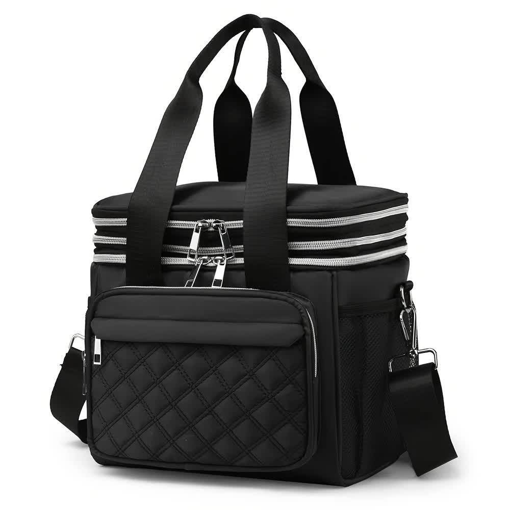 Large Capacity Travel Bag / Lunch Bag. Expandable 5cm, Multi-Compartment Storage, Hand/Shoulder Carry, Multi-Color Portable for Trips.black