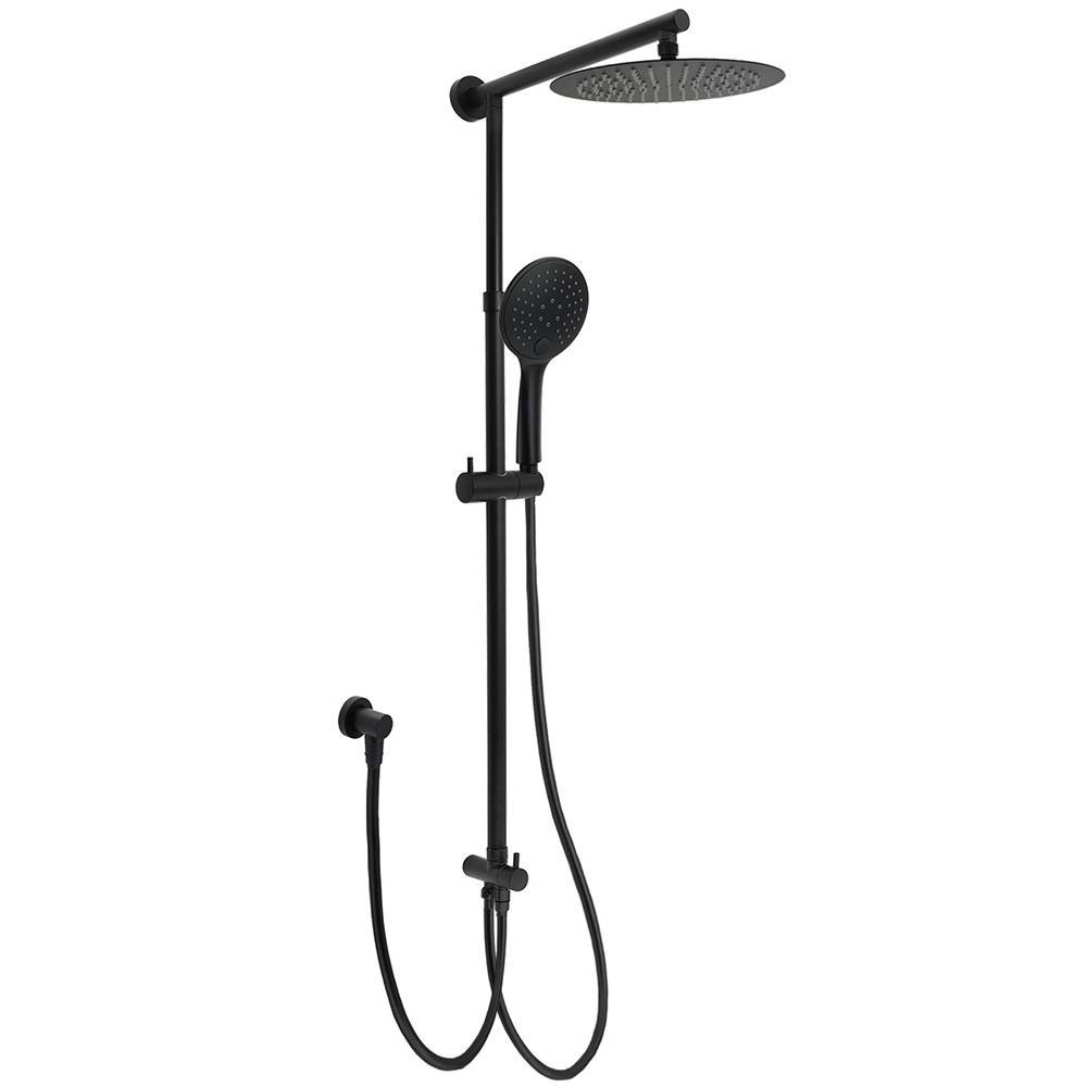 WELS Dual Black Round Shower Set 10" Rain Head 3 Mode Handheld Sliding Rail Diverter