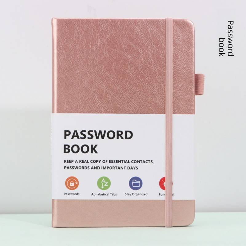 Rose Gold Password Book with Alphabetical Tabs B6 Hardcover Internet Address Logbook & Password Organizer with Pen Loop Elastic Band and Inner Pocket