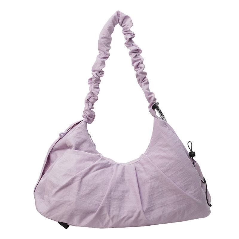 Purple Large Capacity Ruched Travel Duffel Bag - Stylish Yoga Mat Storage Shoulder Bag - Lightweight Gym Fitness Tote with Drawstring Detail for Weekend Getaways and Sports