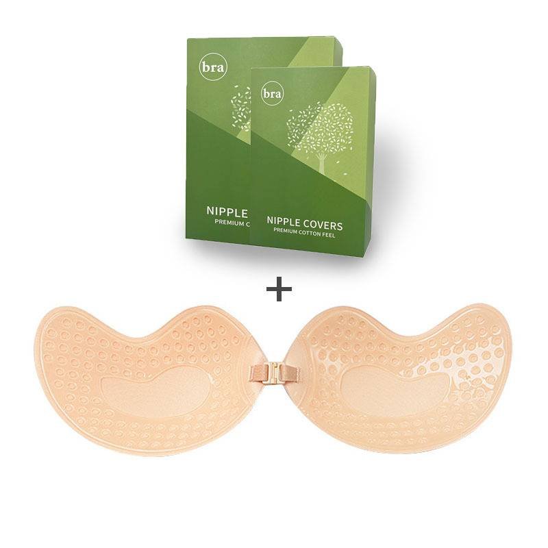 3-PCS Skin color Invisible Silicone Push-Up Bra - Reusable Adhesive Mango Breast Pasties with Breathable Design - Strapless Backless Self-Adhesive Nipple Covers for Women(Cup A)