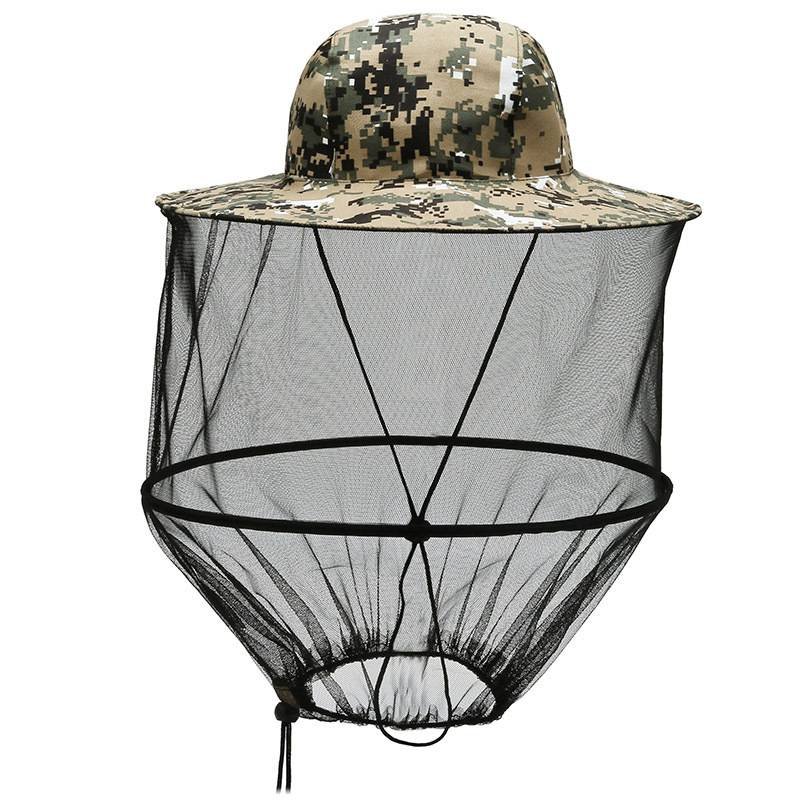 Grey camouflage Outdoor Fishing Hat with Mesh Head Net Sun Protection Bucket Cap Anti-Mosquito Fly Guard for Gardening Hiking & Beekeeping