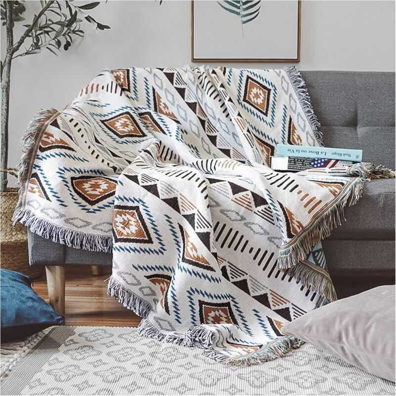 Sofa Blanket With Tassel, Couch Throws, Knitted Blanket, Aztec Ethnic Style Blanket, For Home, Office, Travel, Camping.