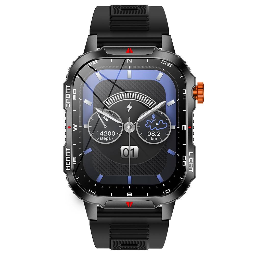 Rugged Outdoor Smart Watch for Men - 1100mAh Extra Long Battery with LED Flashlight & Compass - 2.01" HD Screen Bluetooth Calling IP68 Waterproof Fitness Tracker - Black