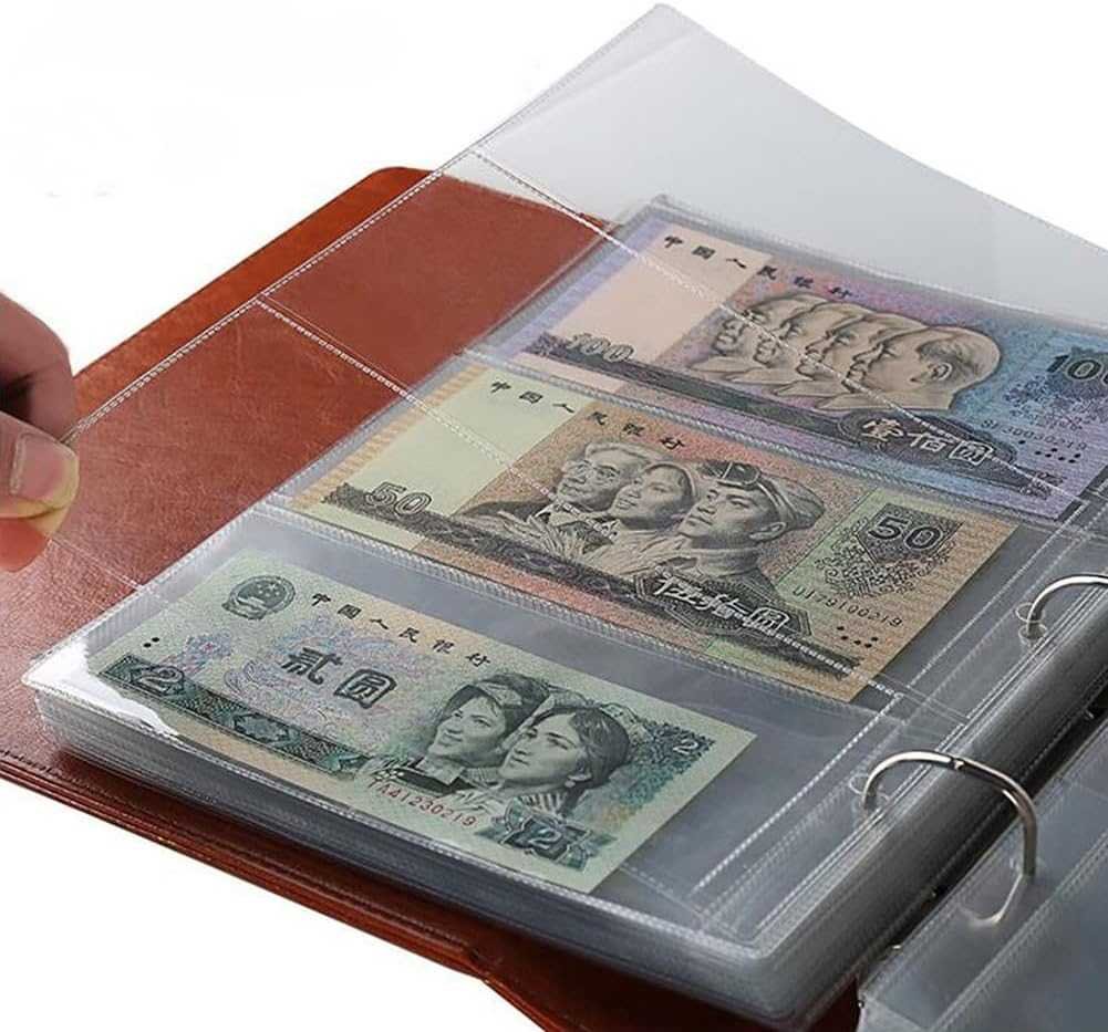 10 Sheets 3-Pocket Clear Paper Bill Holder Stamp Coin Collector Loose Leaf Sheet Collecting Album Page Random