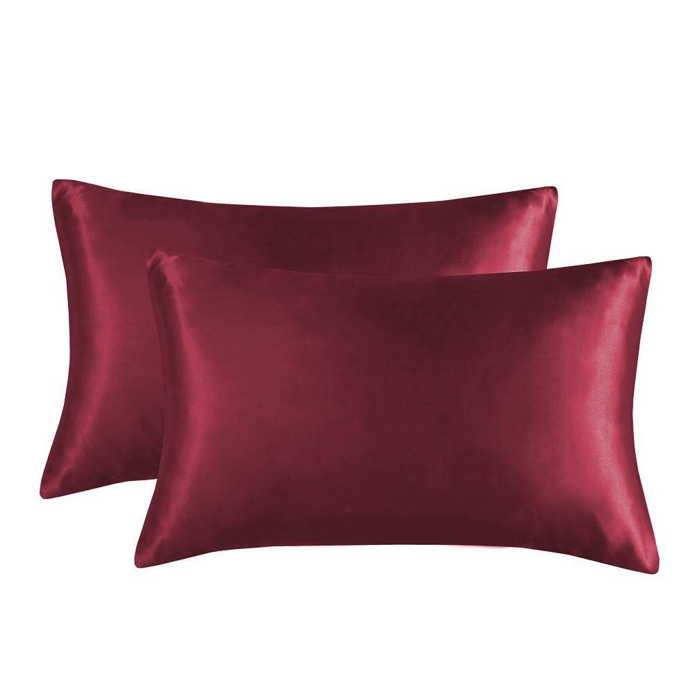 1-Pair Wine Red Luxury Satin Silk Pillowcase for Hair and Skin - Smooth Cooling Pillow Cover with Envelope Closure - King (20x36")