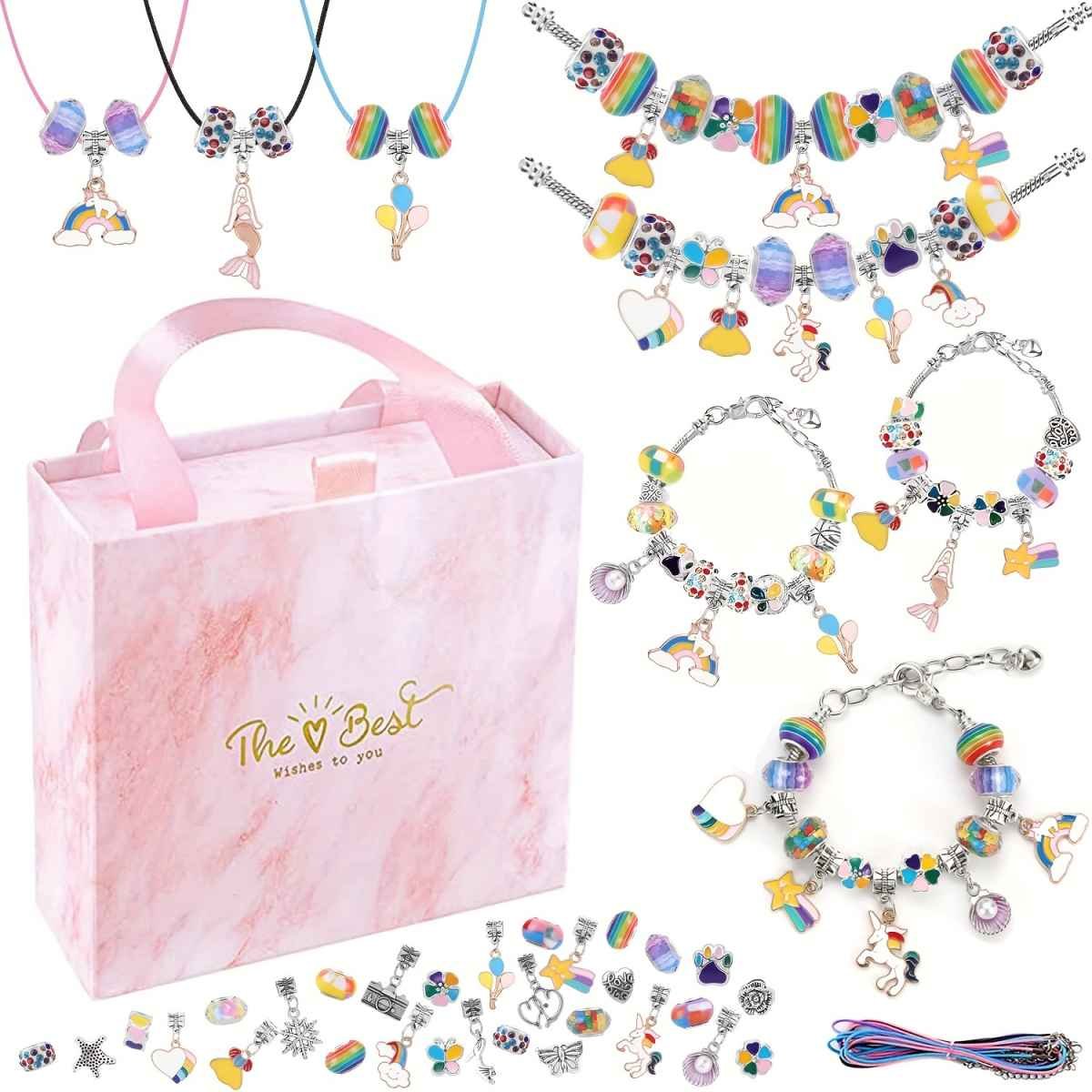 67PCS Colorful DIY Charm Necklace & Bracelet Making Kit - Creative Jewelry Craft Set with Colorful Drip Oil Pendants & Metal Beads