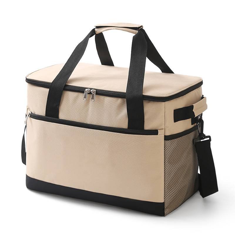 Large 18L Insulated Cooler Bag - Leakproof Thermal Lunch Tote with Shoulder Strap - Heavy Duty Beige Picnic Box for Beach, Camping & Work