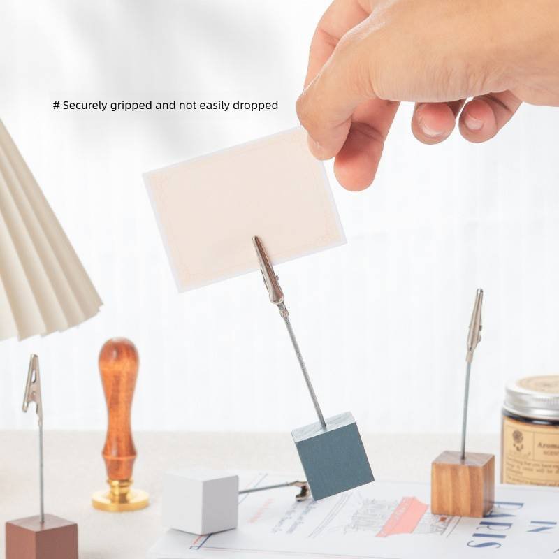 White 4 Pack Wooden Cube Memo Clips Photo Holders with Flexible Wire Alligator Clasp for Weddings Home and Office Desk Decor 11cm Height