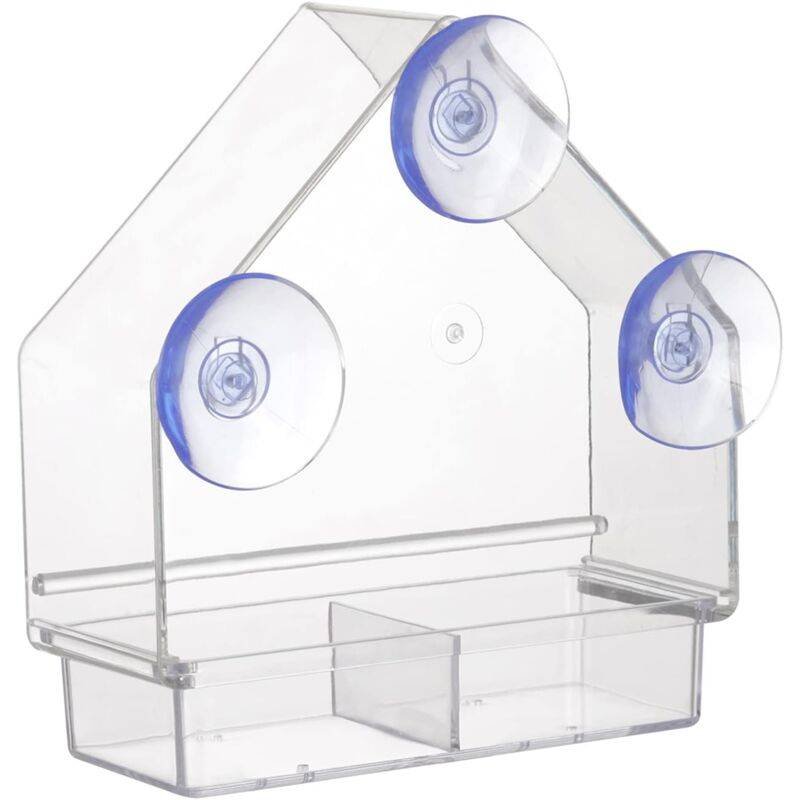 Clear Bird Feeder With Super Strong Suction Cups Removable Tray Refillable Weatherproof