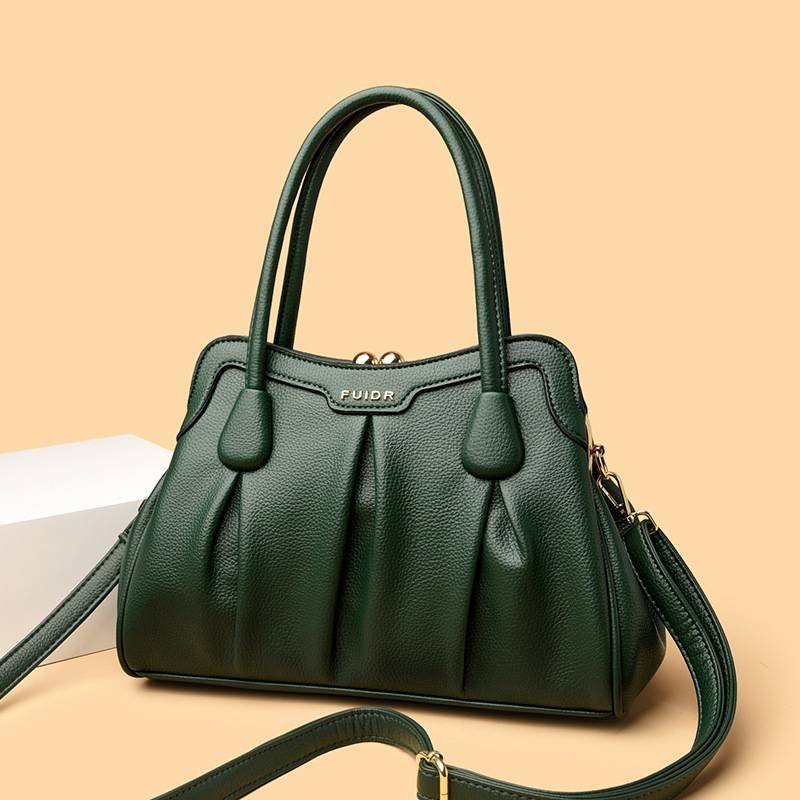 Green Women's Premium Wear-Resistant Leather Shoulder Bag - Vintage Frame Kiss-Lock Handbag & Crossbody Satchel