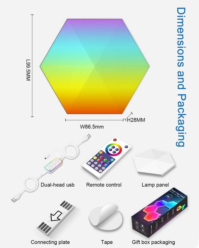 8 Pack Hexagon LED Wall Lights, Smart RGB Honeycomb Lights with APP & Voice Control, Music Sync Modular LED Panels for Gaming Room, Bedroom & Home Theater Decor