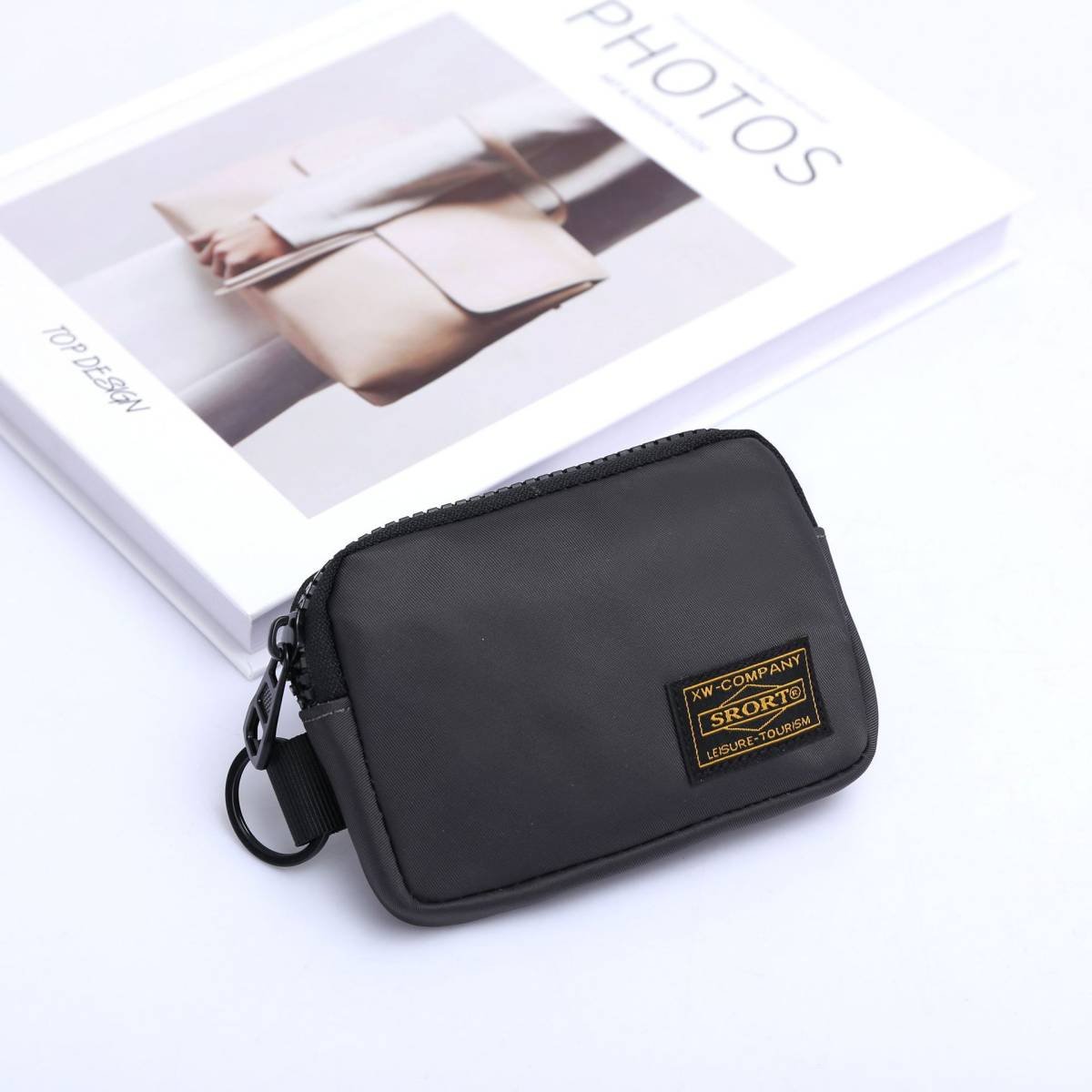Small Nylon Coin Purse Zip Wallet Waterproof Mini Pouch Key Card Holder Lightweight EDC Organizer Grey (12x9cm)