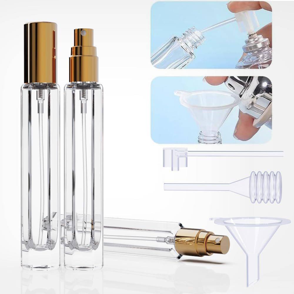 15-Piece/3-Set Sliver Premium Glass Travel Perfume Atomizer Set - 10ml Portable Refillable Sprayers with Transfer Tools
