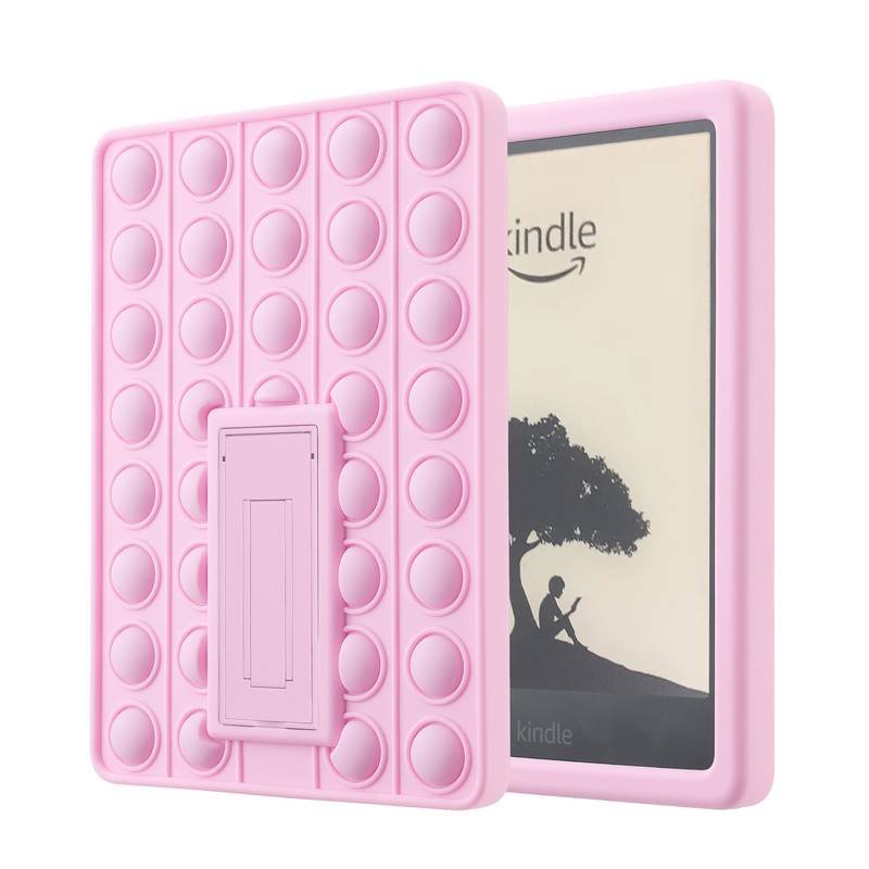 Pop It Fidget Case for Kindle Paperwhite 5 (6.8") - Rainbow Silicone Protective Cover with Stand，Pink