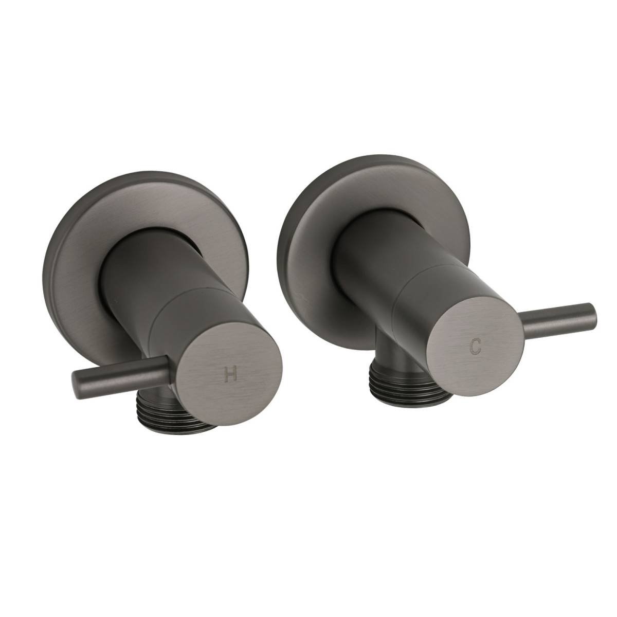 Gun Metal Grey Washing Machine 1/4 Turn Hot Cold Water Mixer Tap Set Watermark