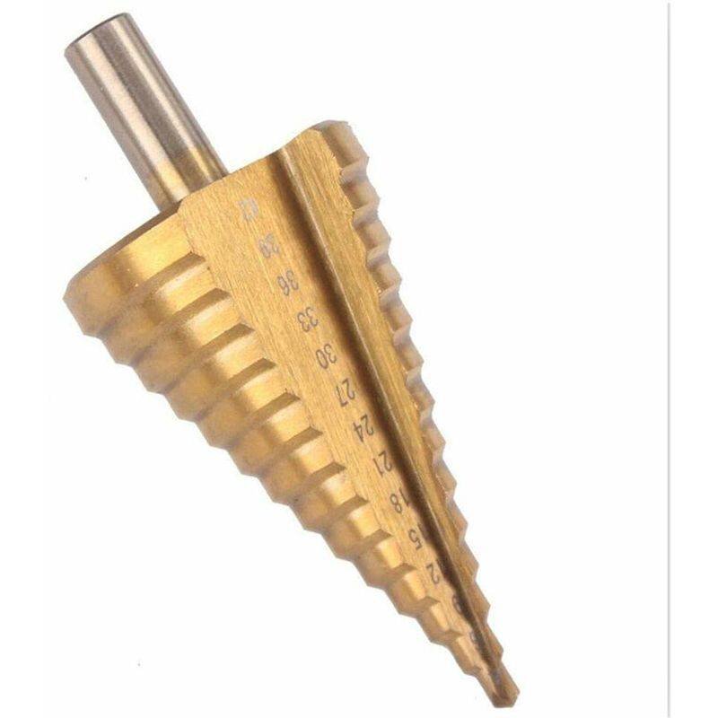 Step Cone Drill Bit - 4-42Mm - 14 Sizes - High Speed Steel ROund Shank Hole Cutter Tool