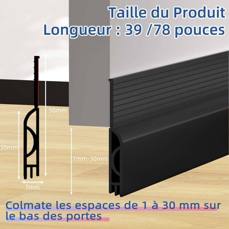 Insulated Door Bottom 100 Cm, Self-Adhesive Door Draught Excluder, Silicone Door Bottom Anti Cold Thermal Insulation
