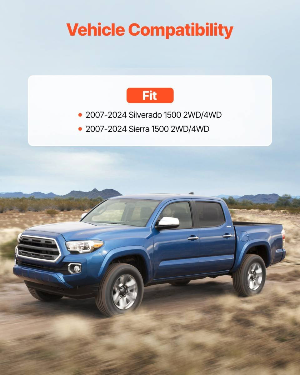 VEVOR 76.2 mm Front and 50.8 mm Rear Leveling Lift Kit for 2007-2023 Silverado 1500 2WD/4WD, 2007-2023 Sierra 1500 2WD/4WD, Chassis Level Kit with 2 Front Strut Spacers, 2 Rear Lift Blocks, 2 U-Bolts