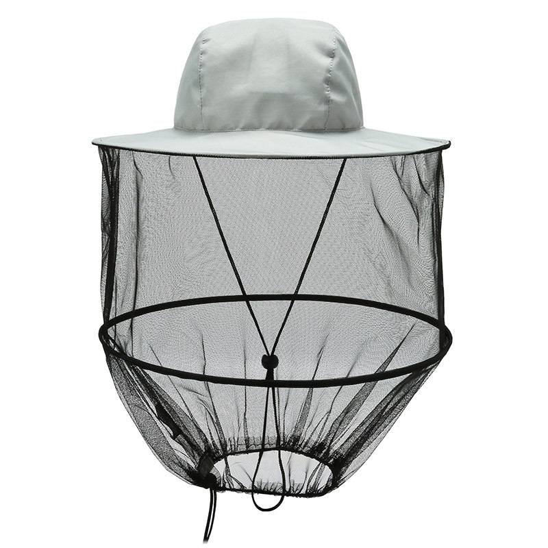 Grey Outdoor Fishing Hat with Mesh Head Net Sun Protection Bucket Cap Anti-Mosquito Fly Guard for Gardening Hiking & Beekeeping