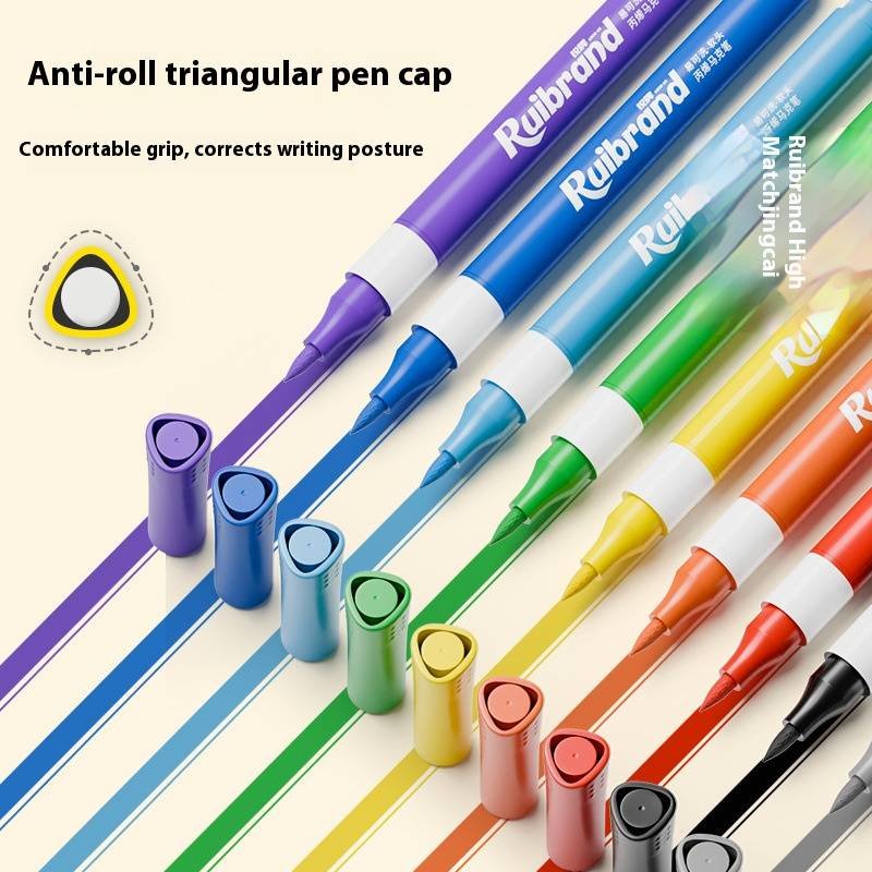 12 Colors Ruibrand Kids Washable Acrylic Markers Set - Non-Toxic, Blendable Art Pens for Students & Artists