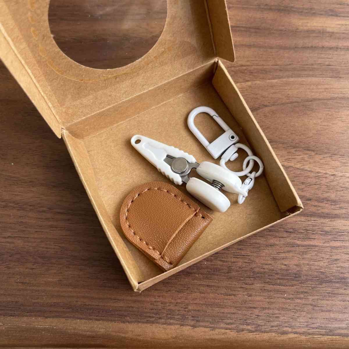 Brown Ultra-Portable Mini Precision Scissors Set - Compact 7cm Craft Snips with Safety Cap, Leather Sheath, and Keychain Hook for Travel and DIY