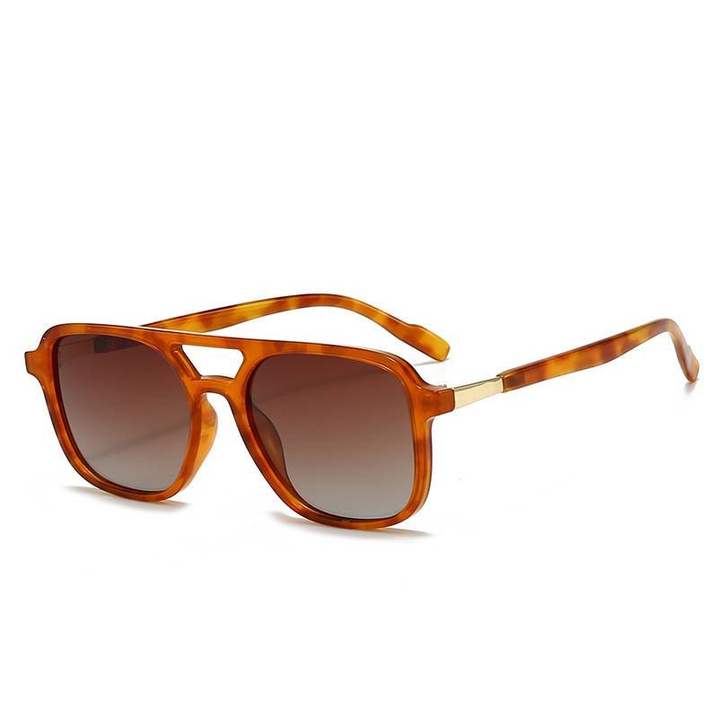 Amber tea Retro Double Bridge Square Frame Polarized Sunglasses - Driving Sun Protection Eyewear