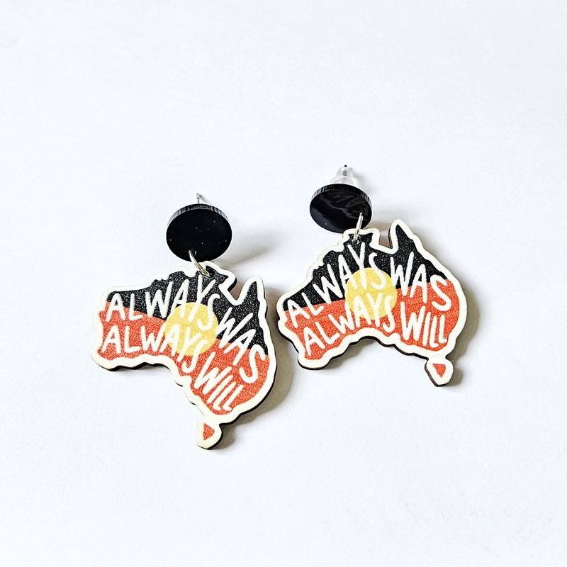 Wooden Australia Map Silhouette Earrings - Lightweight Geometric Ear Drops, Cultural Decor Gift(Style 3)