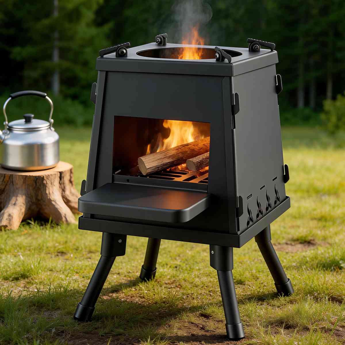 Grillz Fire Pit BBQ Portable Outdoor Fireplace Metal Camping Stove for Boiling Water, BBQ, Picnics