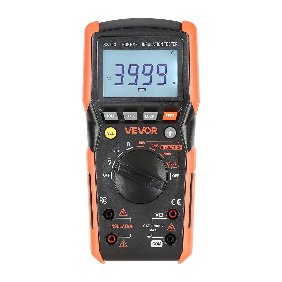 VEVOR Digital Multimeter, 4000-Count TRMS Voltmeter Ohmmeter, 1000V AC/DC Voltage Tester with Switchable Auto/Manual Range for Voltage, Resistance, and Continuity Measurment