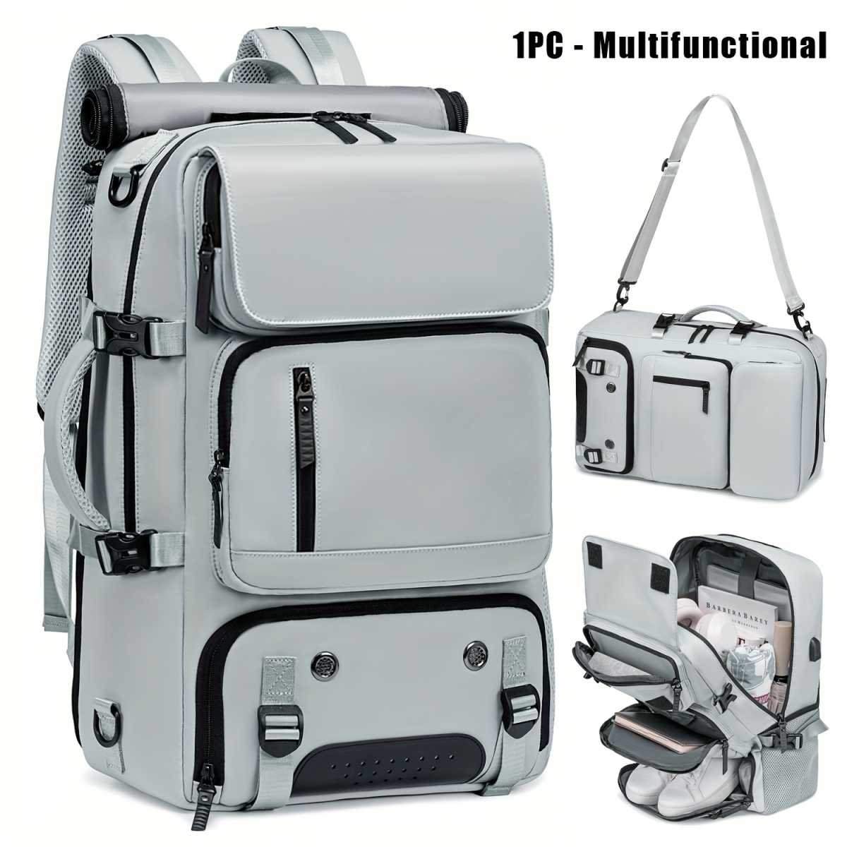 18.1-inch Easy-Travel Bag (46×30×16 cm): Four carrying modes in one bag, with independent shoe compartment and freely switchable hidden shoulder straps.(light gray）