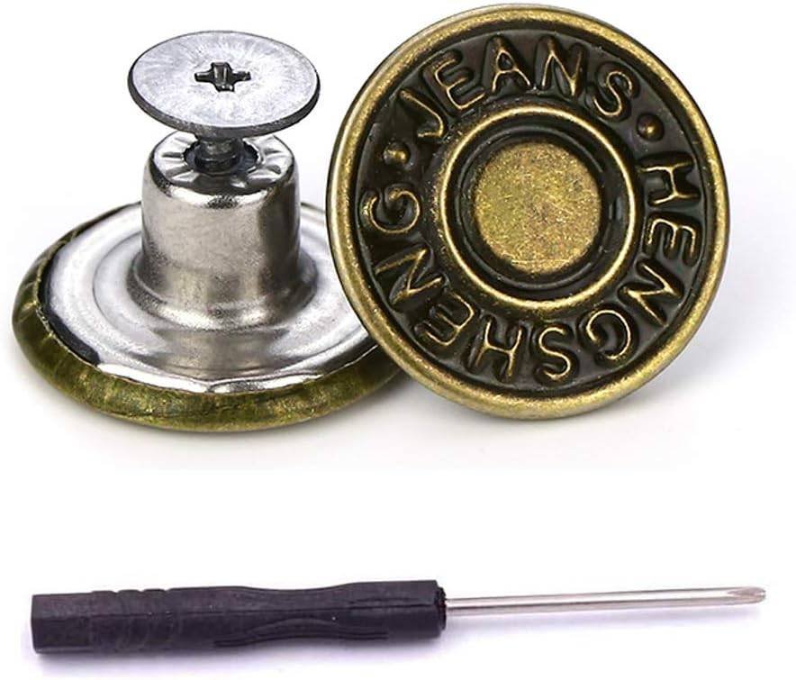 15 Sets Replacement Jeans Buttons, 17mm No-Sew Nailess Removable Metal Jeans Button Replacement Repair Combo Thread Rivets and Screwdrivers