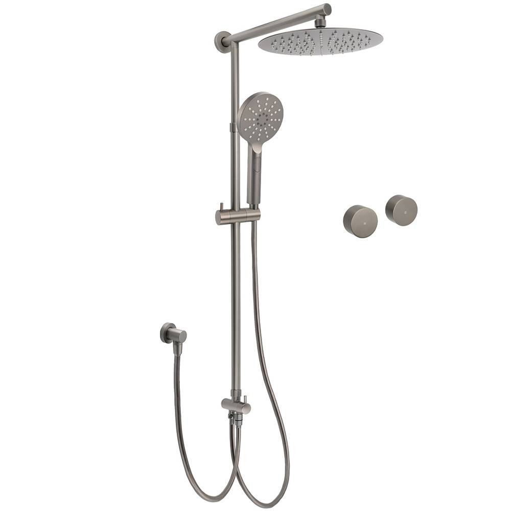 WELS Gun Metal Dual Round Shower Head 10" Rain Head 3 Mode Handheld Sliding Rail Diverter Set