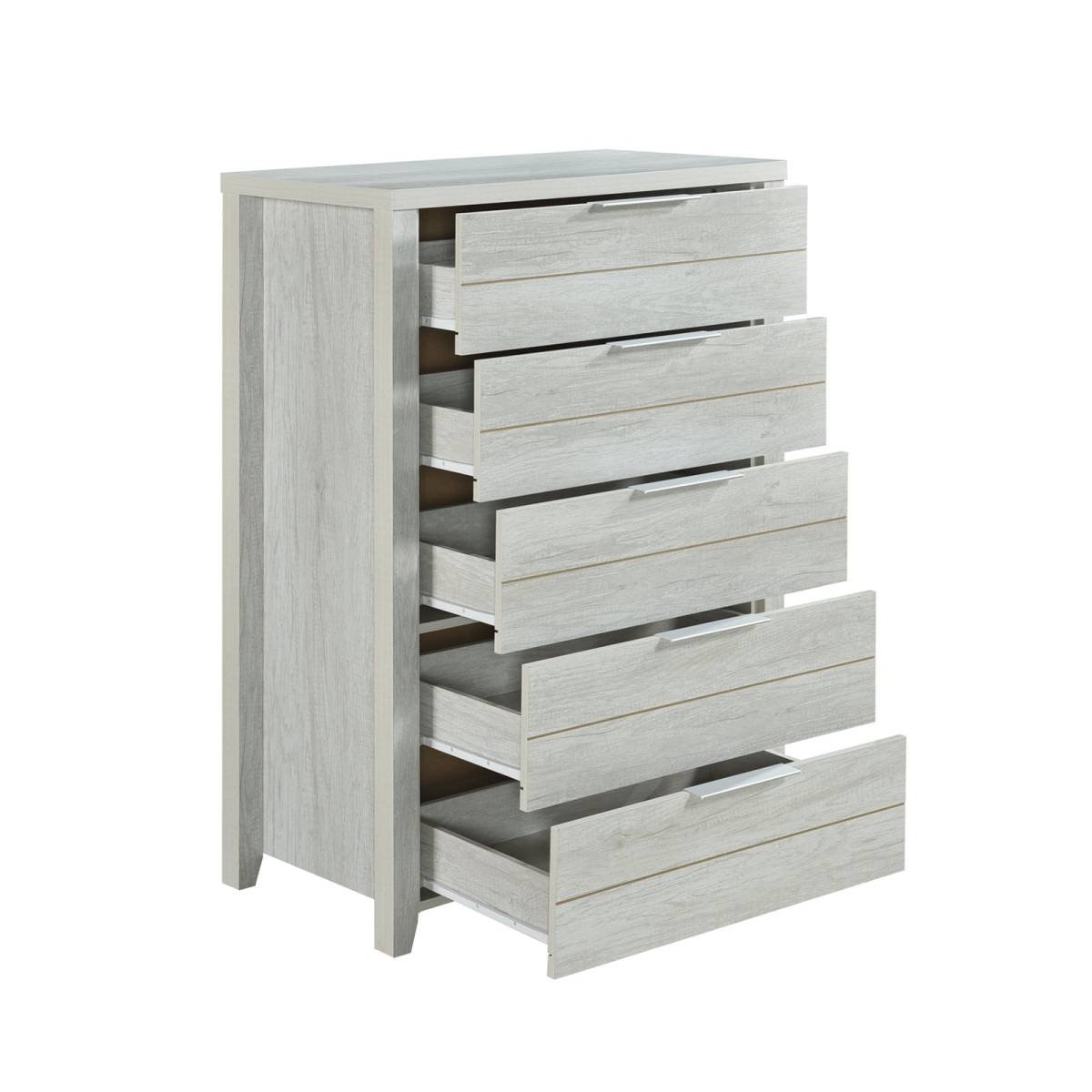 Tallboy with 5 Storage Drawers Natural Wood like MDF in White Ash Colour