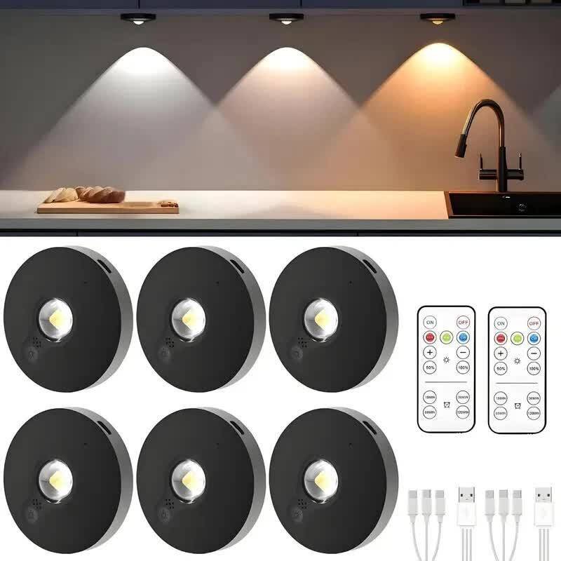 6 Lights LED Rechargeable Slim Cabinet Light, 2cm, Remote Control, Magnetic Mount